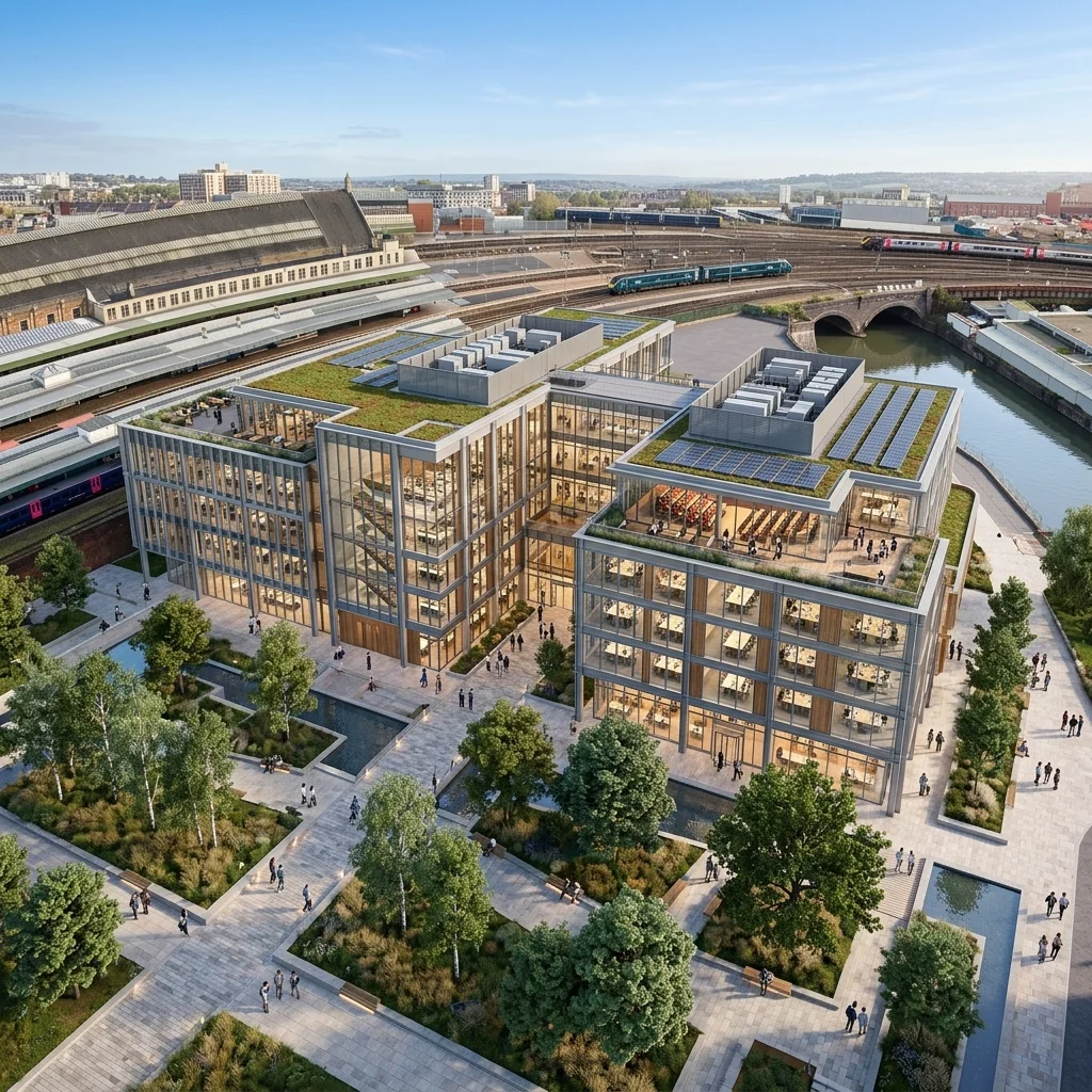 Photorealistic 3D rendering of the completed campus regeneration project