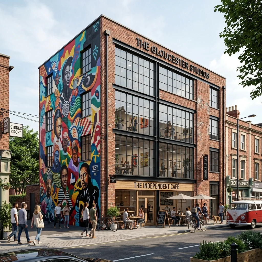 Creative studio building and street art in Stokes Croft, Bristol