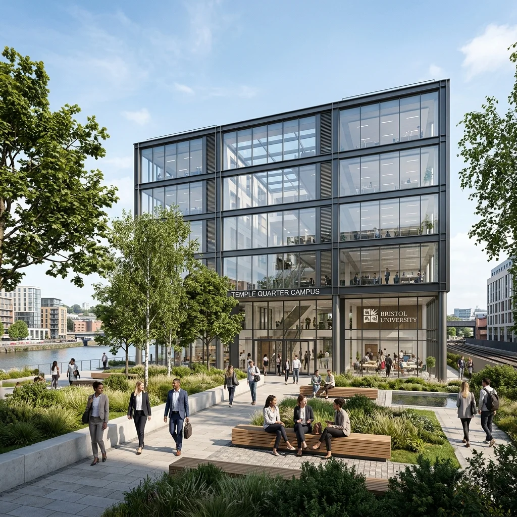 Sleek glass and steel university enterprise campus in Temple Quarter, Bristol