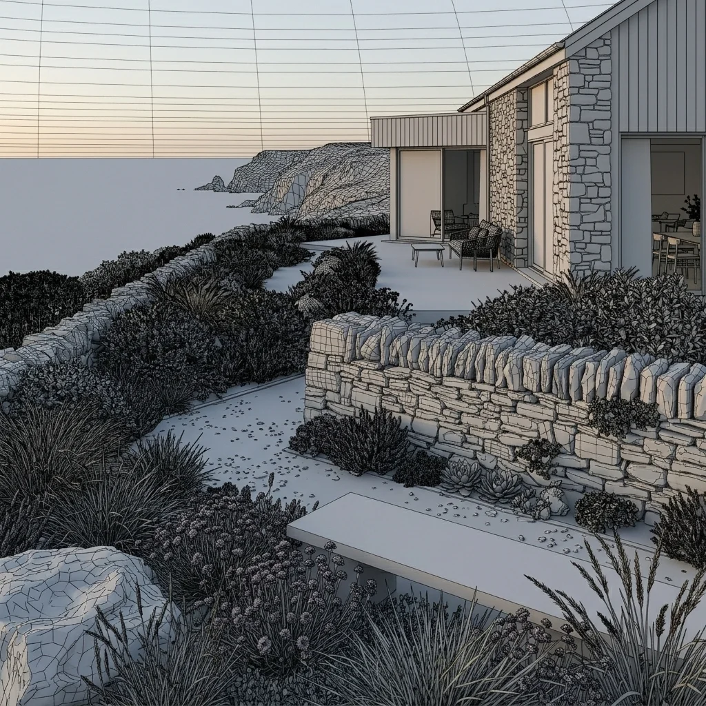 Ground Modelling & Levels, exterior 3D wireframe by VisuArchitect