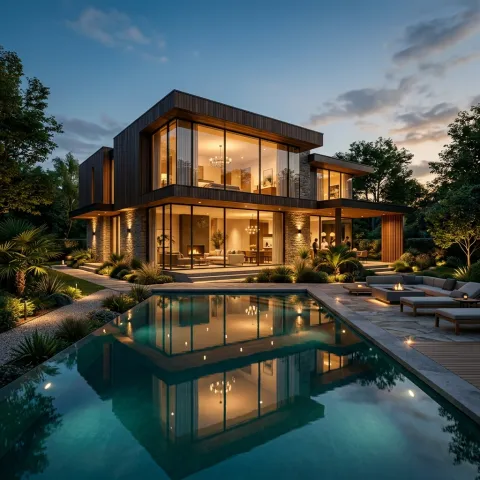 Luxury modern house exterior at dusk — Premium package example