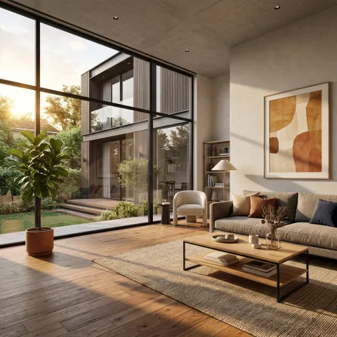 Living room with extension view — Professional package example