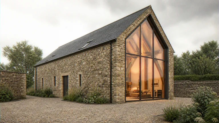 CGI of a listed stone barn conversion