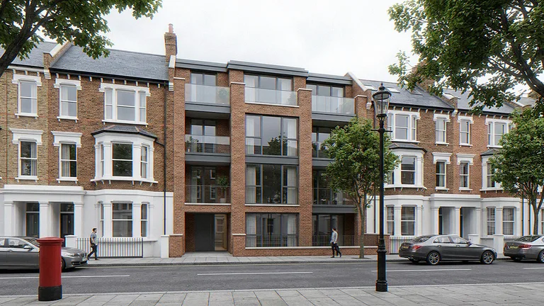 Planning photomontage of a contemporary infill block between Victorian terraces