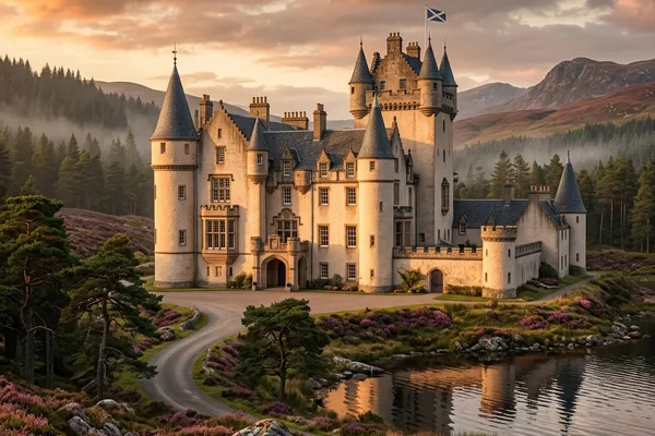 Scottish Baronial style CGI Scotland - crow-stepped gable, harling render, turret CGI for country house / civic project